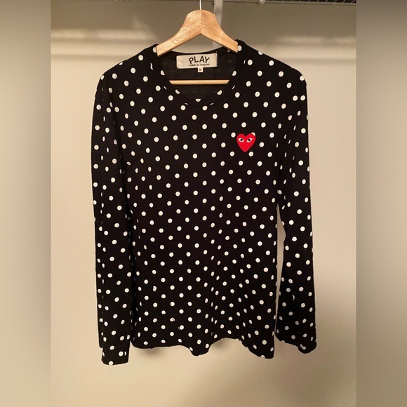 COMME DES GARÇONS PLAY Black Polka Dot Long Sleeve T-Shirt - Picture 1 of 3